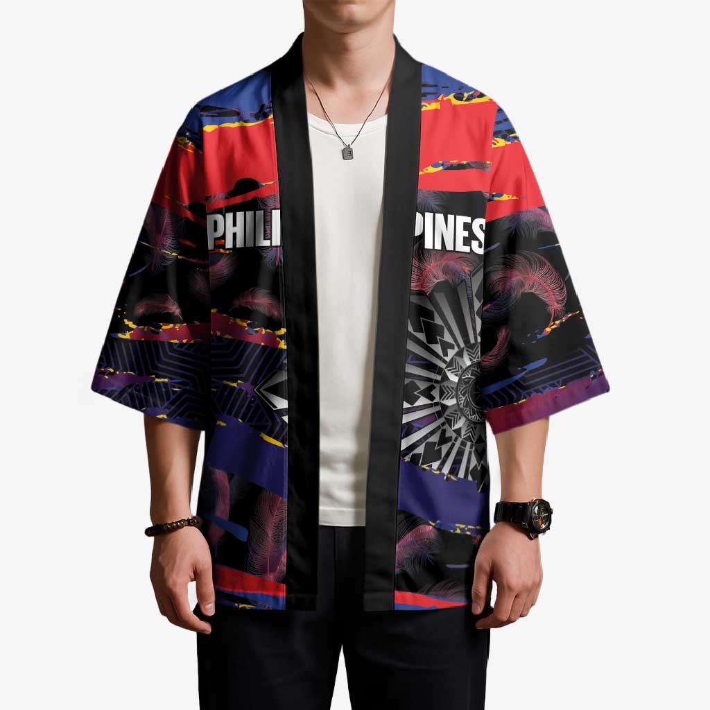 Philippines Sun Tattoo Kimono Feathers Filipinas Grunge Style Black LT14 - Polynesian Pride