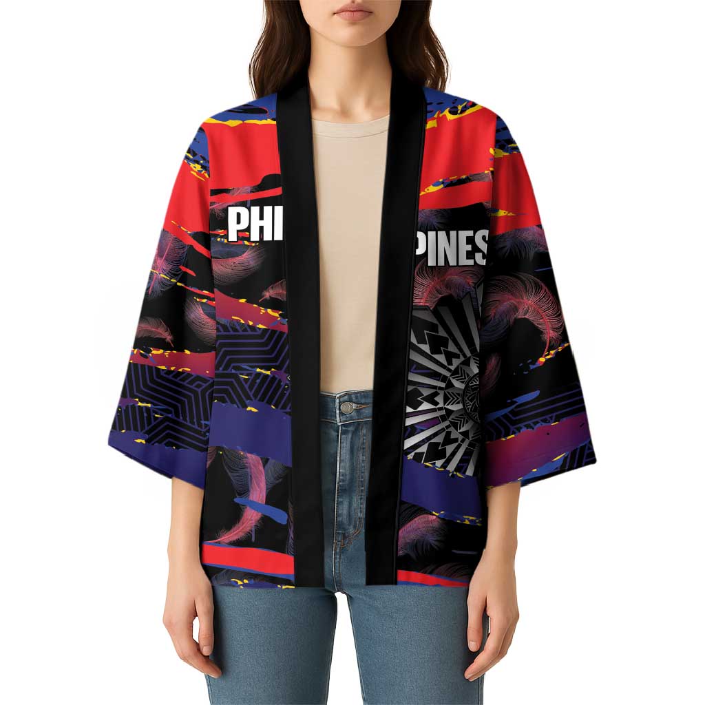 Philippines Sun Tattoo Kimono Feathers Filipinas Grunge Style Black LT14 - Polynesian Pride