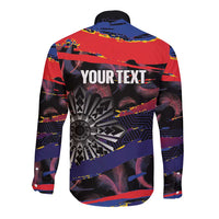 Philippines Sun Tattoo Long Sleeve Button Shirt Feathers Filipinas Grunge Style Black LT14 - Polynesian Pride