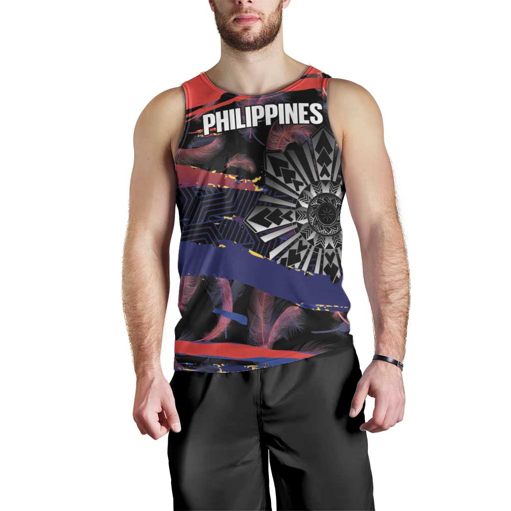Philippines Sun Tattoo Men Tank Top Feathers Filipinas Grunge Style Black LT14 - Polynesian Pride