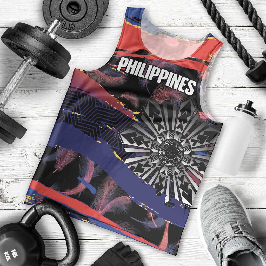 Philippines Sun Tattoo Men Tank Top Feathers Filipinas Grunge Style Black LT14 - Polynesian Pride