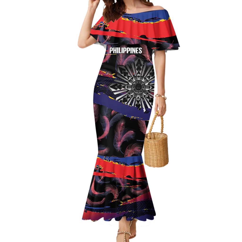 Philippines Sun Tattoo Mermaid Dress Feathers Filipinas Grunge Style Black LT14 Women Black - Polynesian Pride