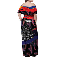 Philippines Sun Tattoo Off Shoulder Maxi Dress Feathers Filipinas Grunge Style Black LT14 - Polynesian Pride