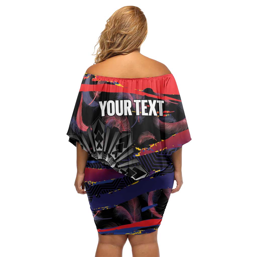 Philippines Sun Tattoo Off Shoulder Short Dress Feathers Filipinas Grunge Style Black LT14 - Polynesian Pride