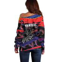 Philippines Sun Tattoo Off Shoulder Sweater Feathers Filipinas Grunge Style Black LT14 - Polynesian Pride