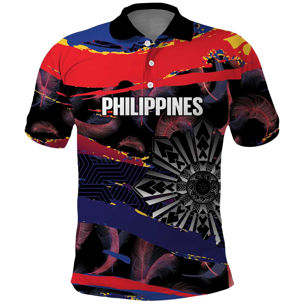 Philippines Sun Tattoo Polo Shirt Feathers Filipinas Grunge Style Black