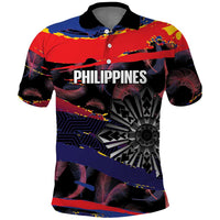 Philippines Sun Tattoo Polo Shirt Feathers Filipinas Grunge Style Black