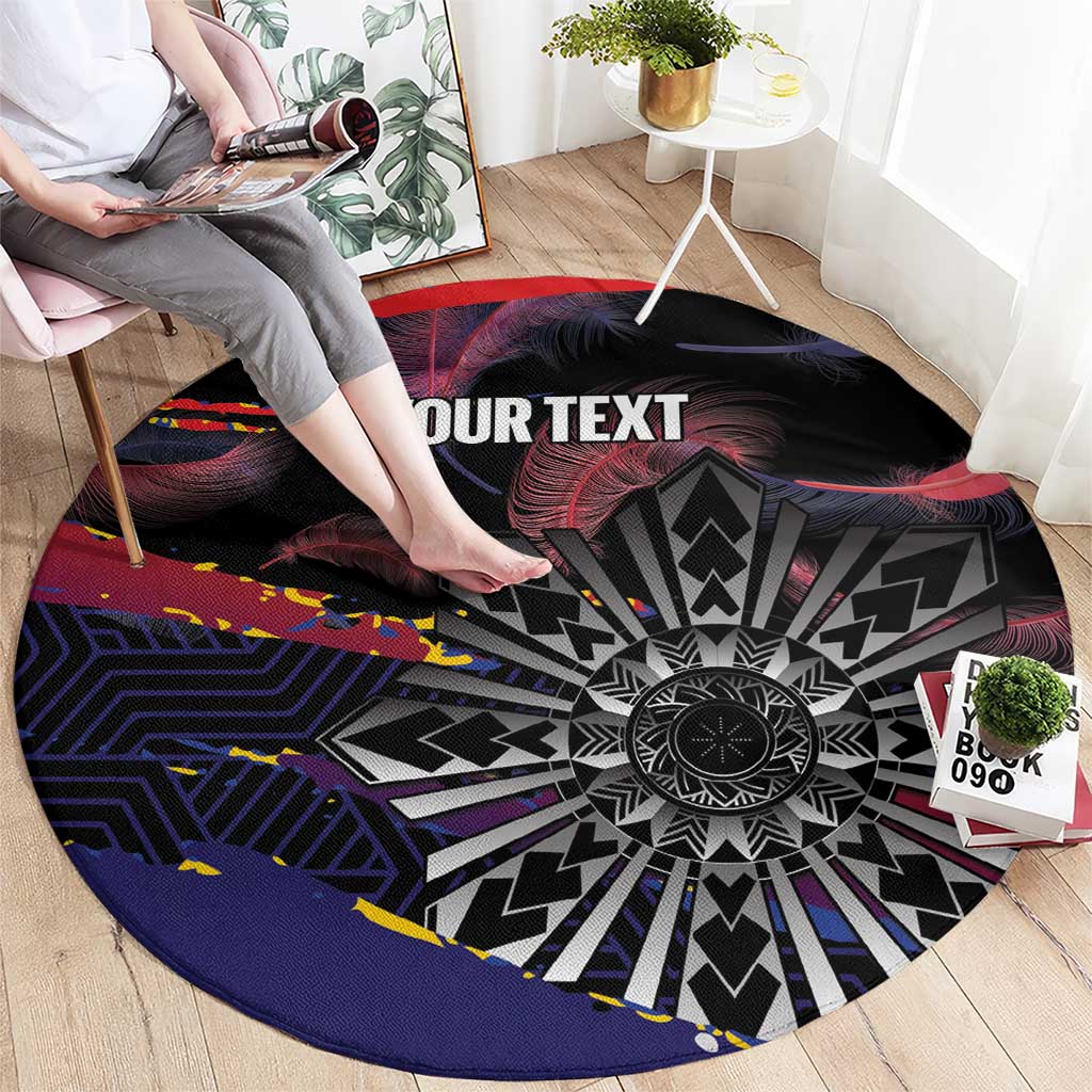 Philippines Sun Tattoo Round Carpet Feathers Filipinas Grunge Style Black LT14 - Polynesian Pride
