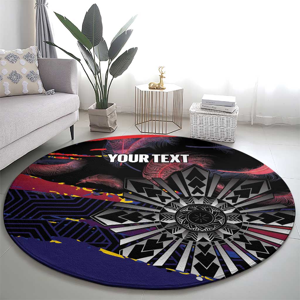Philippines Sun Tattoo Round Carpet Feathers Filipinas Grunge Style Black LT14 - Polynesian Pride