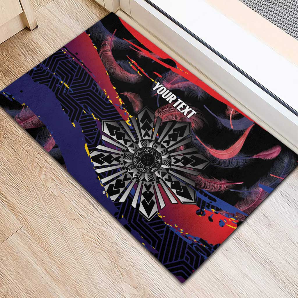 Philippines Sun Tattoo Rubber Doormat Feathers Filipinas Grunge Style Black LT14 - Polynesian Pride