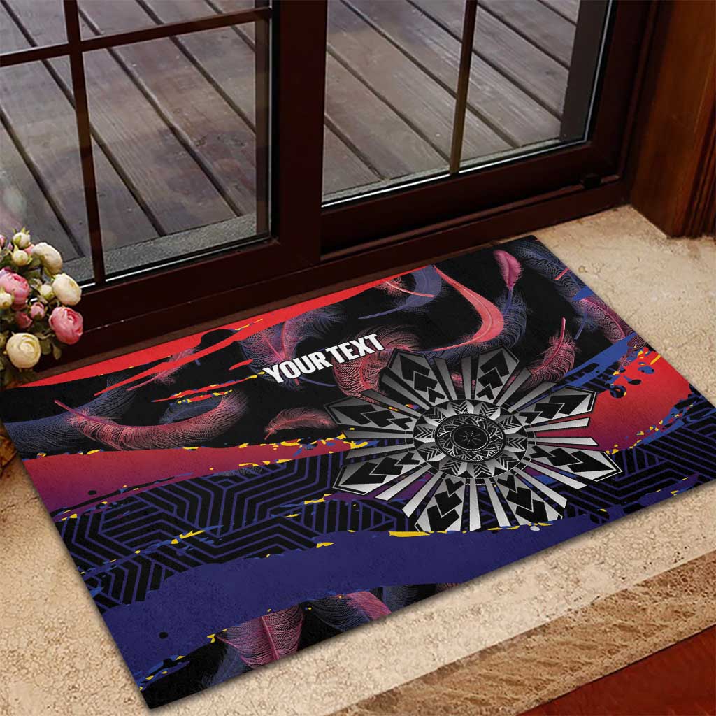 Philippines Sun Tattoo Rubber Doormat Feathers Filipinas Grunge Style Black LT14 - Polynesian Pride