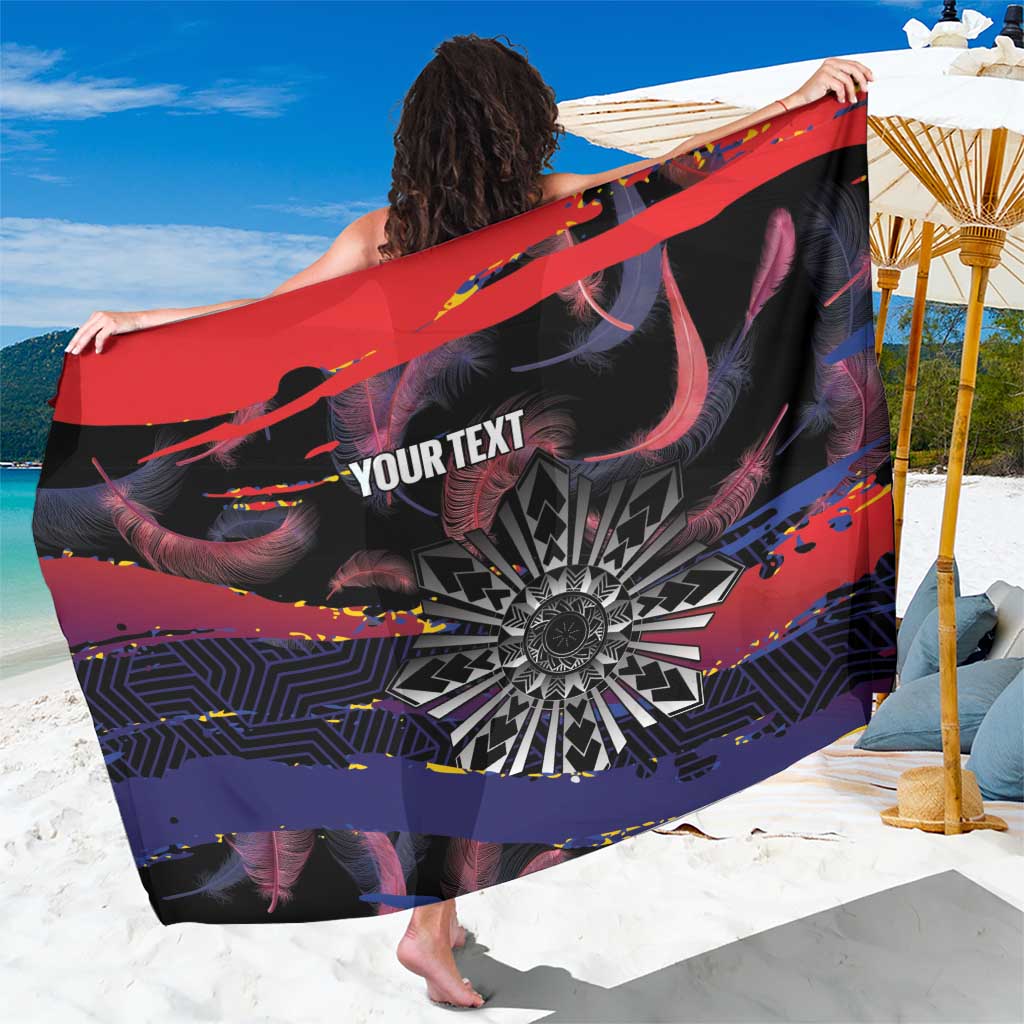 Philippines Sun Tattoo Sarong Feathers Filipinas Grunge Style Black LT14 One Size 44 x 66 inches Black - Polynesian Pride