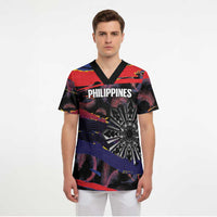Philippines Sun Tattoo Scrub Top Feathers Filipinas Grunge Style Black