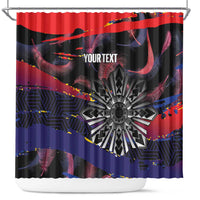 Philippines Sun Tattoo Shower Curtain Feathers Filipinas Grunge Style Black LT14 Black - Polynesian Pride