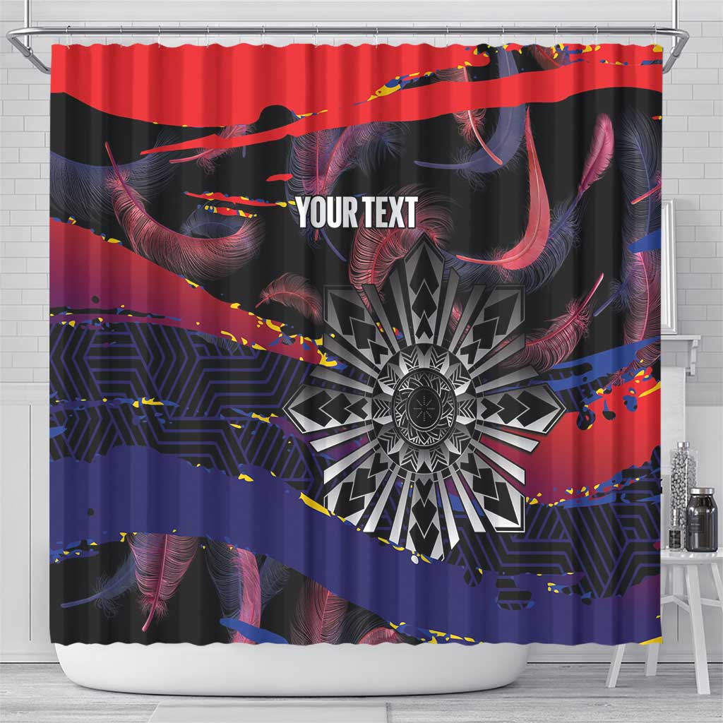 Philippines Sun Tattoo Shower Curtain Feathers Filipinas Grunge Style Black LT14 - Polynesian Pride