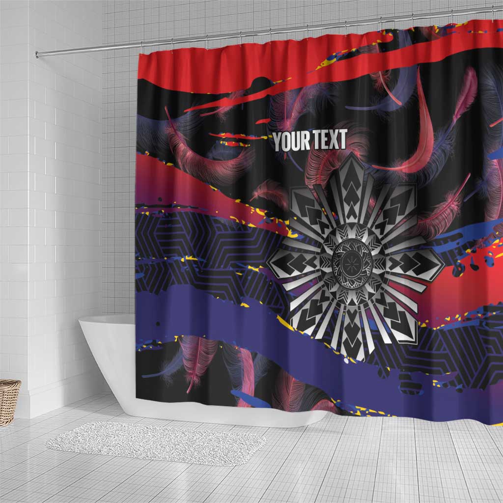 Philippines Sun Tattoo Shower Curtain Feathers Filipinas Grunge Style Black LT14 - Polynesian Pride