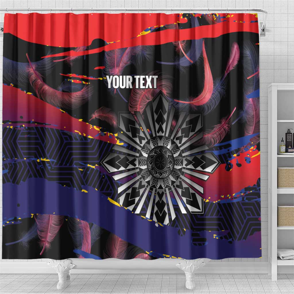 Philippines Sun Tattoo Shower Curtain Feathers Filipinas Grunge Style Black LT14 - Polynesian Pride