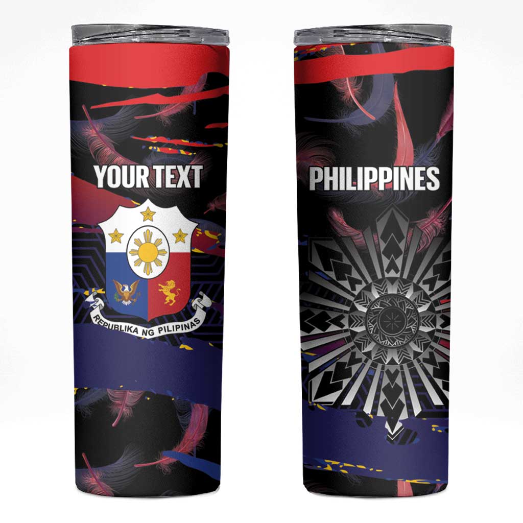 Philippines Sun Tattoo Skinny Tumbler Feathers Filipinas Grunge Style Black