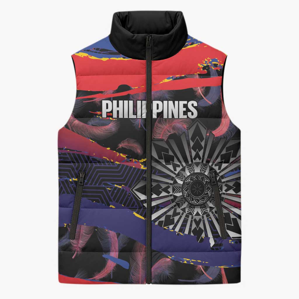 Philippines Sun Tattoo Sleeveless Puffer Jacket Feathers Filipinas Grunge Style Black LT14 Unisex Black - Polynesian Pride