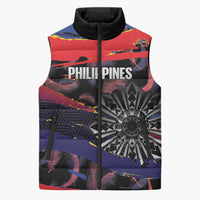 Philippines Sun Tattoo Sleeveless Puffer Jacket Feathers Filipinas Grunge Style Black LT14 Unisex Black - Polynesian Pride