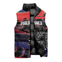 Philippines Sun Tattoo Sleeveless Puffer Jacket Feathers Filipinas Grunge Style Black LT14 - Polynesian Pride