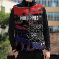 Philippines Sun Tattoo Sleeveless Puffer Jacket Feathers Filipinas Grunge Style Black LT14 - Polynesian Pride