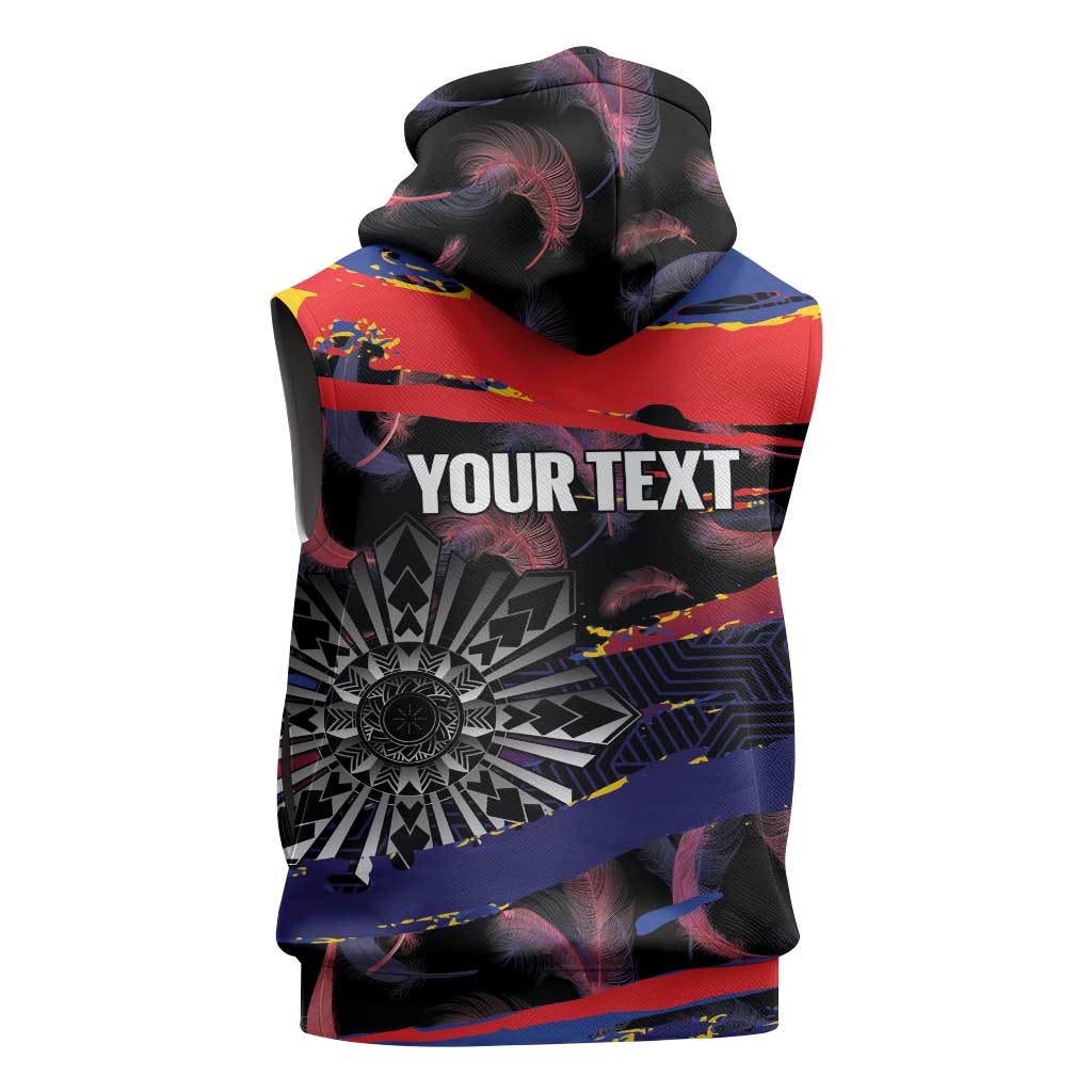 Philippines Sun Tattoo Sleeveless Zip Hoodie Feathers Filipinas Grunge Style Black LT14 - Polynesian Pride