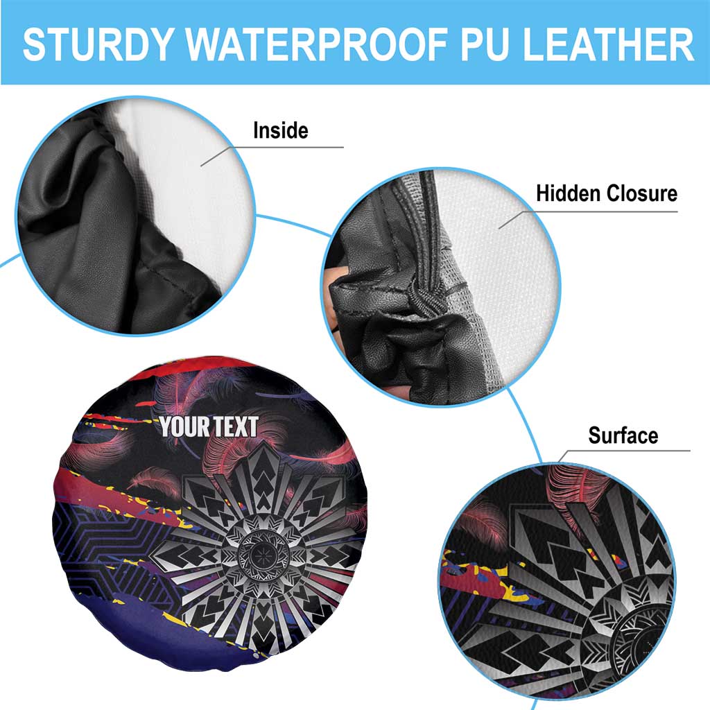 Philippines Sun Tattoo Spare Tire Cover Feathers Filipinas Grunge Style Black LT14 - Polynesian Pride