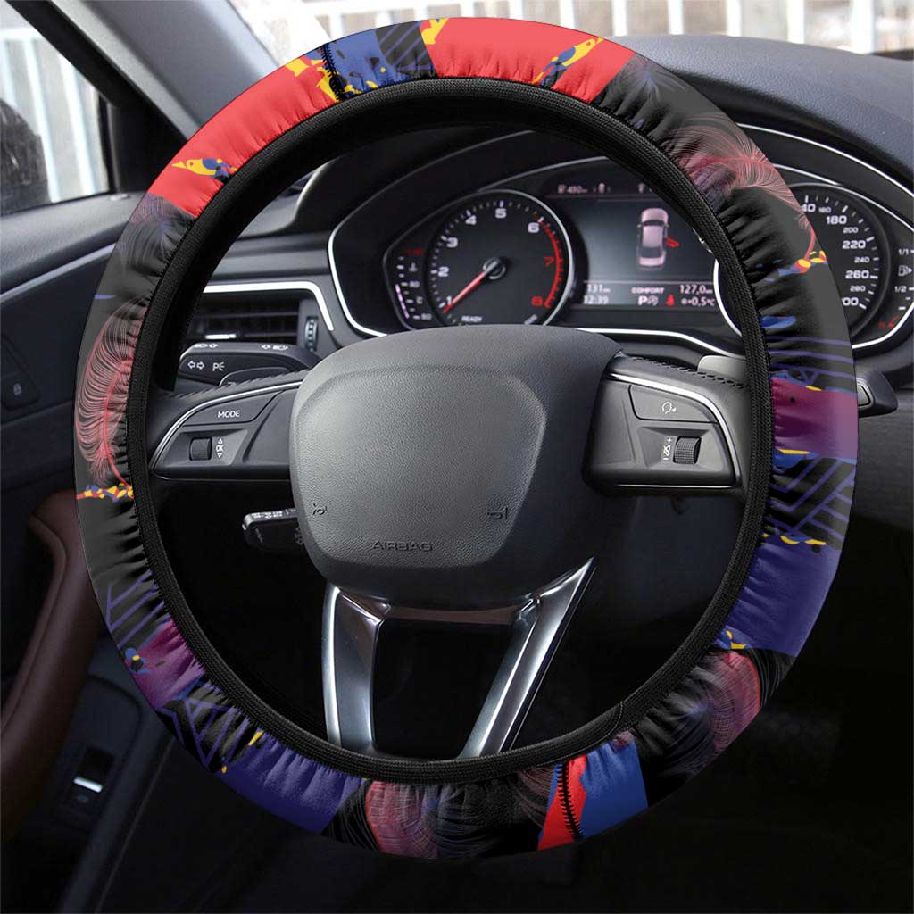 Philippines Sun Tattoo Steering Wheel Cover Feathers Filipinas Grunge Style Black LT14 - Polynesian Pride