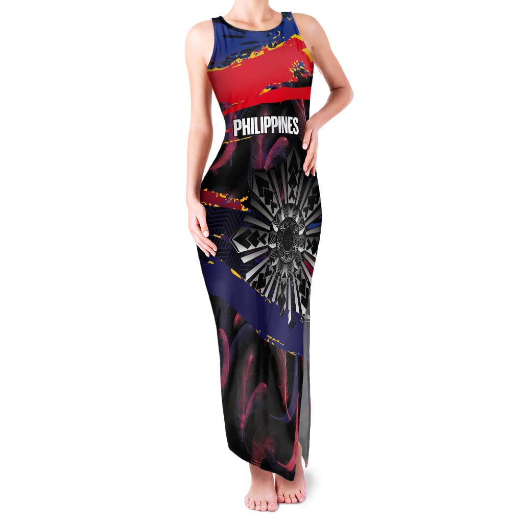 Philippines Sun Tattoo Tank Maxi Dress Feathers Filipinas Grunge Style Black