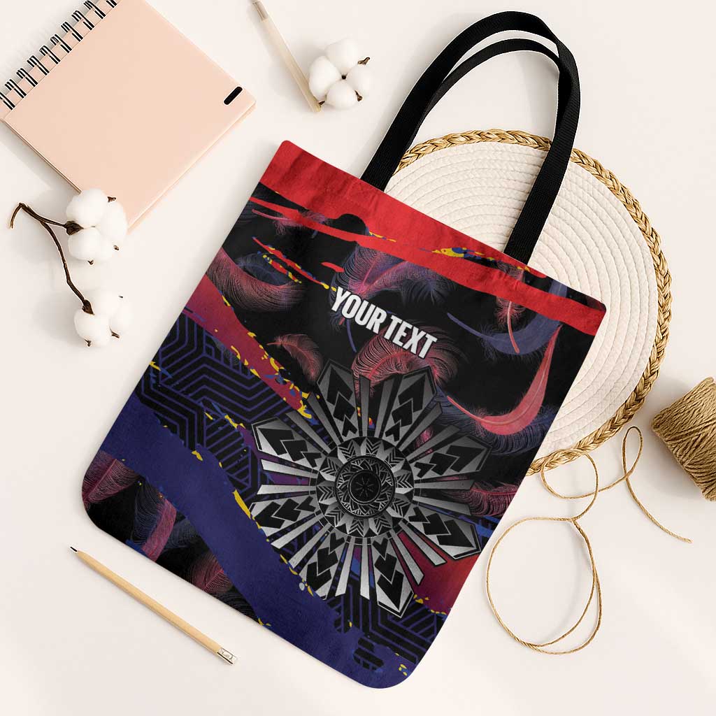Philippines Sun Tattoo Tote Bag Feathers Filipinas Grunge Style Black LT14 Black Strap One Size Black - Polynesian Pride