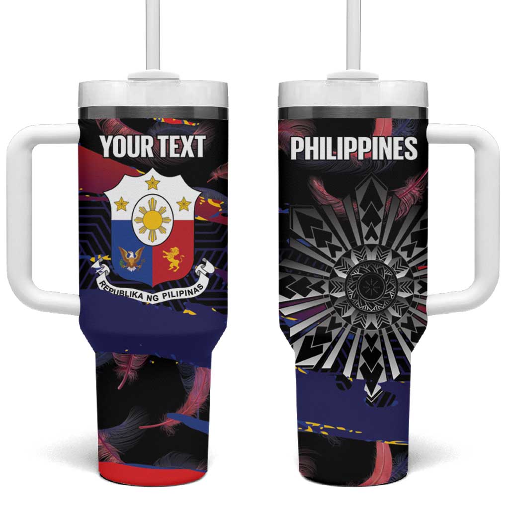 Philippines Sun Tattoo Tumbler With Handle Feathers Filipinas Grunge Style Black LT14 One Size: 40 oz Black - Polynesian Pride