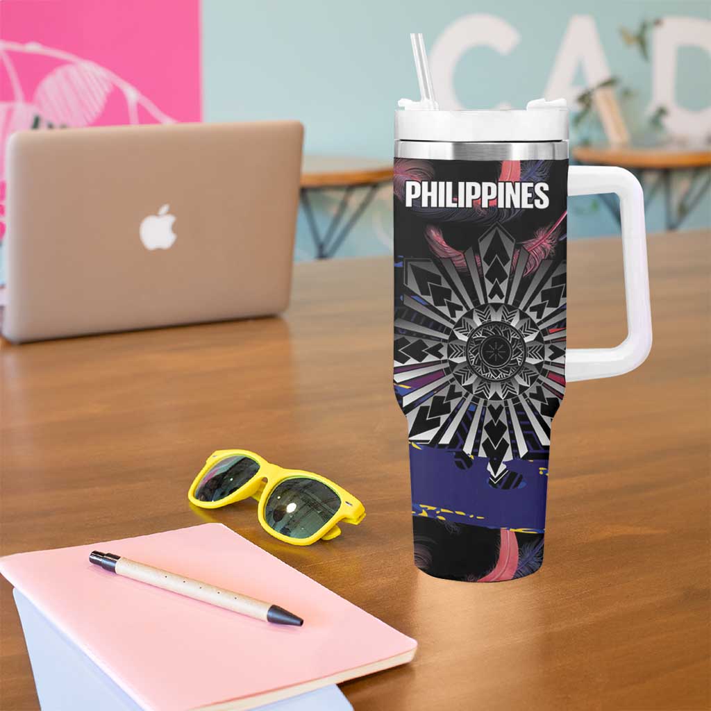 Philippines Sun Tattoo Tumbler With Handle Feathers Filipinas Grunge Style Black LT14 - Polynesian Pride