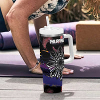 Philippines Sun Tattoo Tumbler With Handle Feathers Filipinas Grunge Style Black LT14 - Polynesian Pride