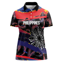 Philippines Sun Tattoo Women Polo Shirt Feathers Filipinas Grunge Style Black LT14 Female Black - Polynesian Pride