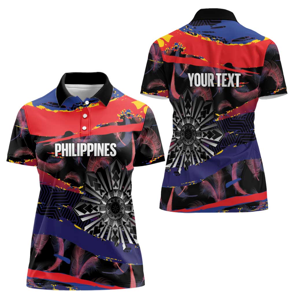 Philippines Sun Tattoo Women Polo Shirt Feathers Filipinas Grunge Style Black LT14 - Polynesian Pride