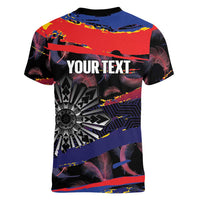 Philippines Sun Tattoo Women V-Neck T-Shirt Feathers Filipinas Grunge Style Black LT14 - Polynesian Pride