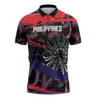 Philippines Sun Tattoo Zipper Polo Shirt Feathers Filipinas Grunge Style Black LT14 Black - Polynesian Pride