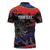 Philippines Sun Tattoo Zipper Polo Shirt Feathers Filipinas Grunge Style Black LT14 - Polynesian Pride