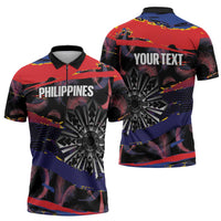 Philippines Sun Tattoo Zipper Polo Shirt Feathers Filipinas Grunge Style Black LT14 - Polynesian Pride