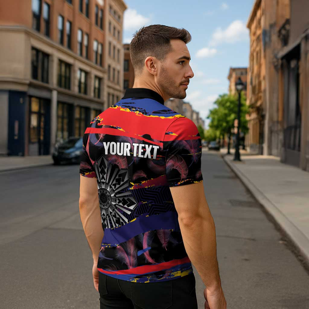 Philippines Sun Tattoo Zipper Polo Shirt Feathers Filipinas Grunge Style Black LT14 - Polynesian Pride