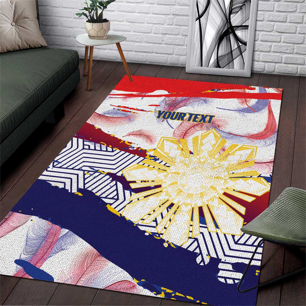 Philippines Sun Tattoo Area Rug Feathers Filipinas Grunge Style White LT14 White - Polynesian Pride