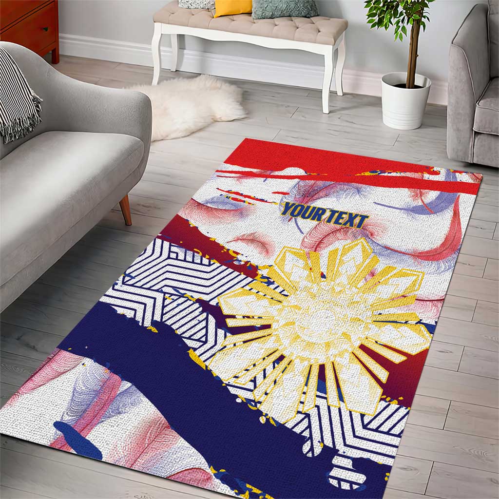 Philippines Sun Tattoo Area Rug Feathers Filipinas Grunge Style White LT14 - Polynesian Pride
