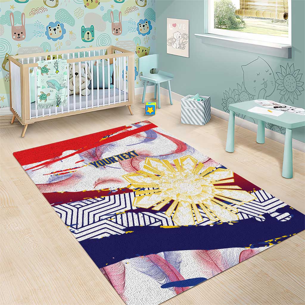 Philippines Sun Tattoo Area Rug Feathers Filipinas Grunge Style White LT14 - Polynesian Pride