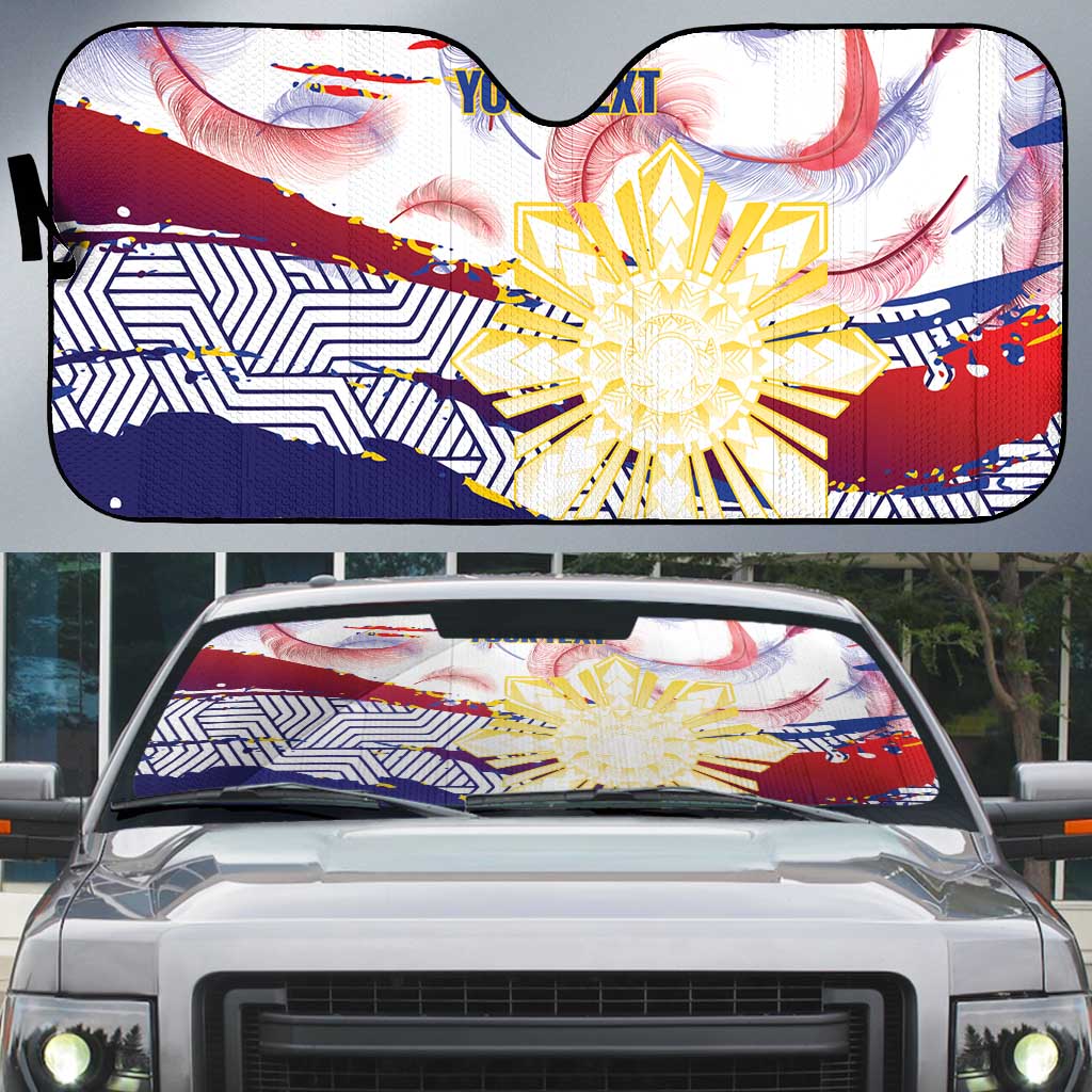 Philippines Sun Tattoo Auto Sun Shade Feathers Filipinas Grunge Style White LT14 White - Polynesian Pride