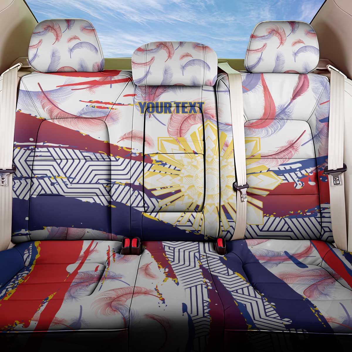Philippines Sun Tattoo Back Car Seat Cover Feathers Filipinas Grunge Style White
