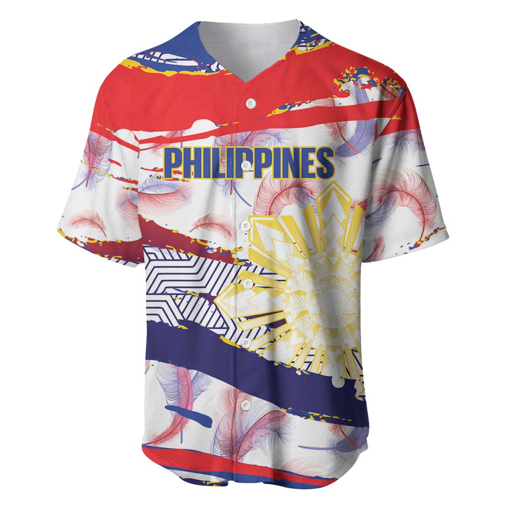 Philippines Sun Tattoo Baseball Jersey Feathers Filipinas Grunge Style White LT14 White - Polynesian Pride