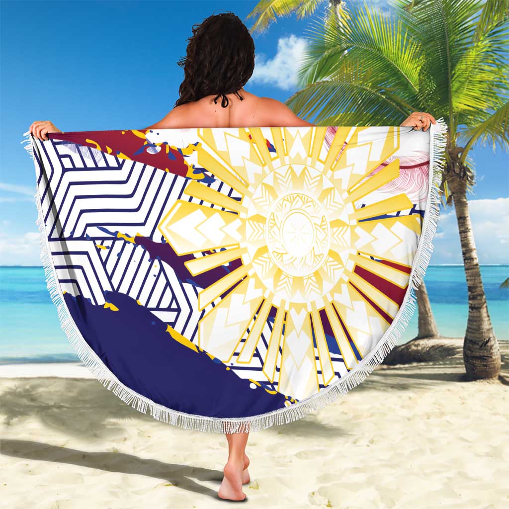 Philippines Sun Tattoo Beach Blanket Feathers Filipinas Grunge Style White