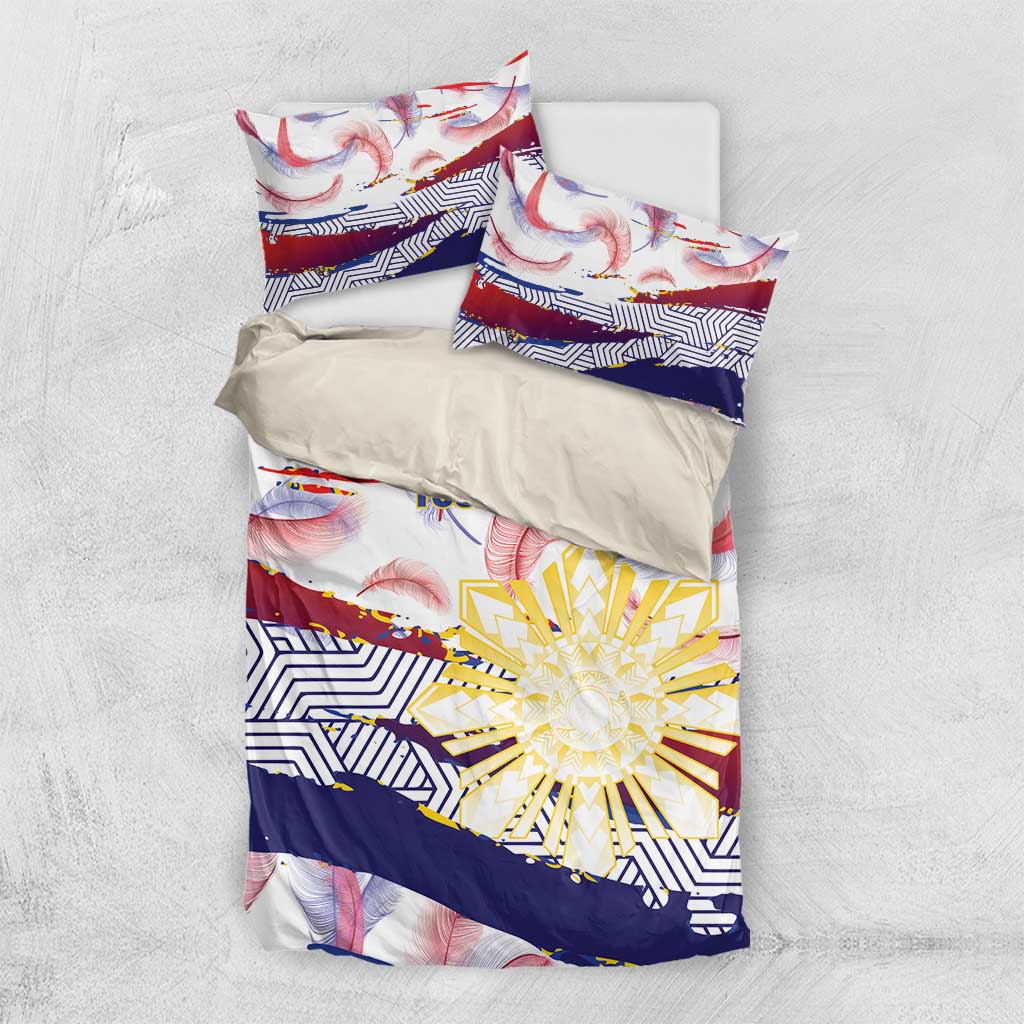 Philippines Sun Tattoo Bedding Set Feathers Filipinas Grunge Style White LT14 US Twin 172cm x 218cm White - Polynesian Pride