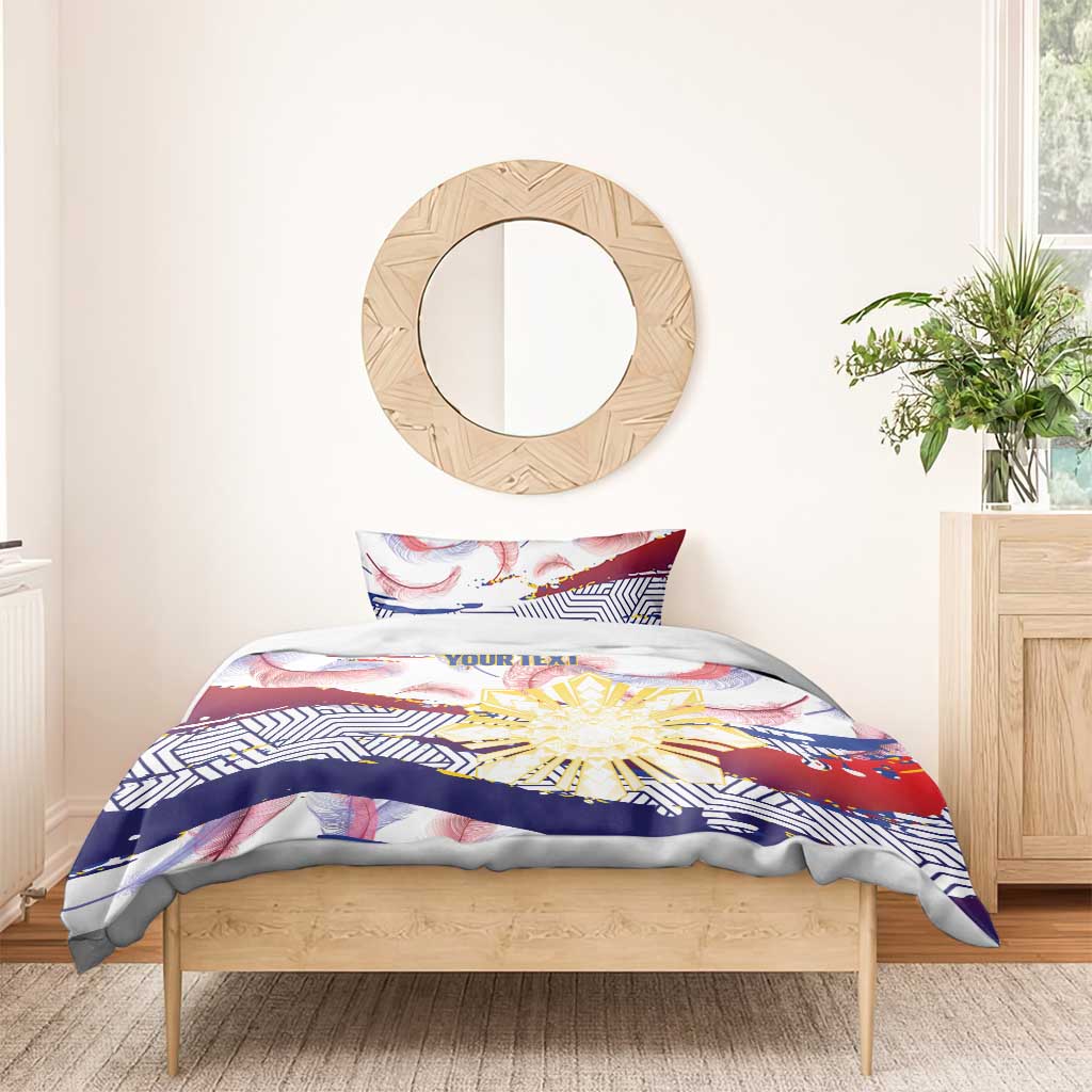 Philippines Sun Tattoo Bedding Set Feathers Filipinas Grunge Style White LT14 - Polynesian Pride